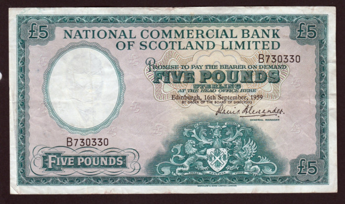 Scotia 5 Pounds Scotland National Commercial Bank sB730330 1959 P#259