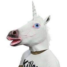 Masca amuzanta cap de unicorn, din latex, alb foto