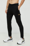 EA7 Emporio Armani pantaloni de trening din bumbac culoarea negru, neted