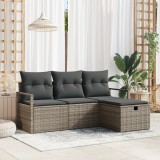 Set de canapea de gradina Gossi cu 4 piese cu perne gri ratan poliester, canapea de gradina cu 2 locuri Gossi cu perne gri poliester