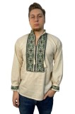 Bluza barbati RB187, bej/verde, marime 2XL, XXL, Bumbac, Alb