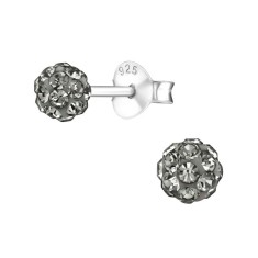 Cercei argint, in forma de minge cu cristale Black diamond, BV39278-4