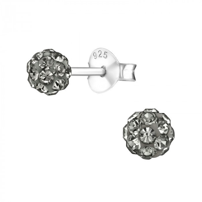 Cercei argint, in forma de minge cu cristale Black diamond, BV39278-4