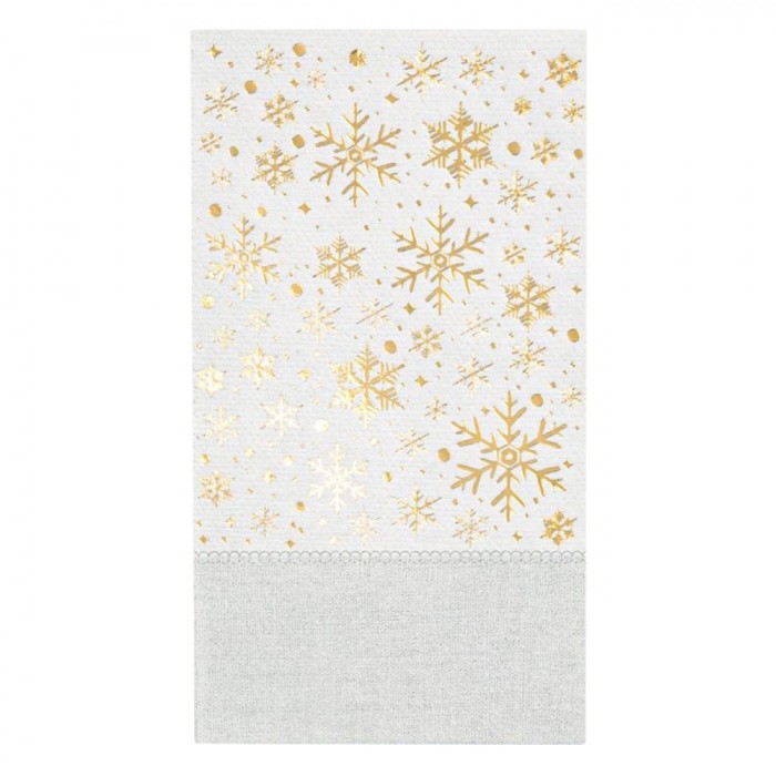 șervețele de Masă Christmas, Model Fulgi Aurii, Culoare Gri, Dimensiune 33x40cm, Set 16 Bucăți