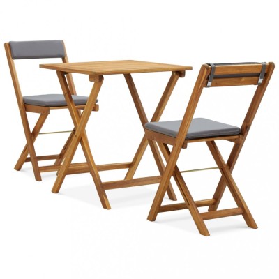 Gossi set de bistro pliabil, 3 piese, cu perne, lemn masiv de acacia foto