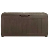 Lada depozitare exterior, pentru accesorii gradina si terasa, cu capac, material polipropilena, culoare maro, Keter Hollywood, 270 L, cu sistem inchid
