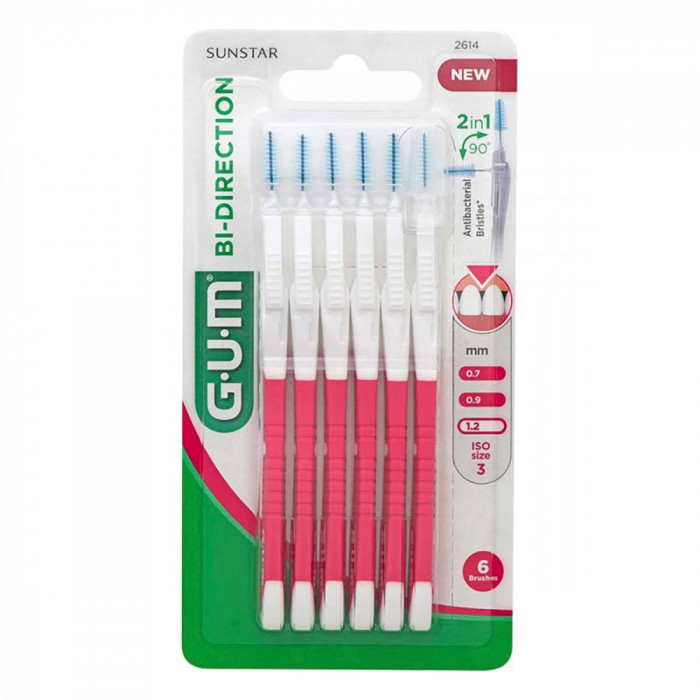 Set 6x Periute Interdentare, GUM, Bi-Direction, pentru Curatare in Profunzime, Tratate cu Clorhexidi