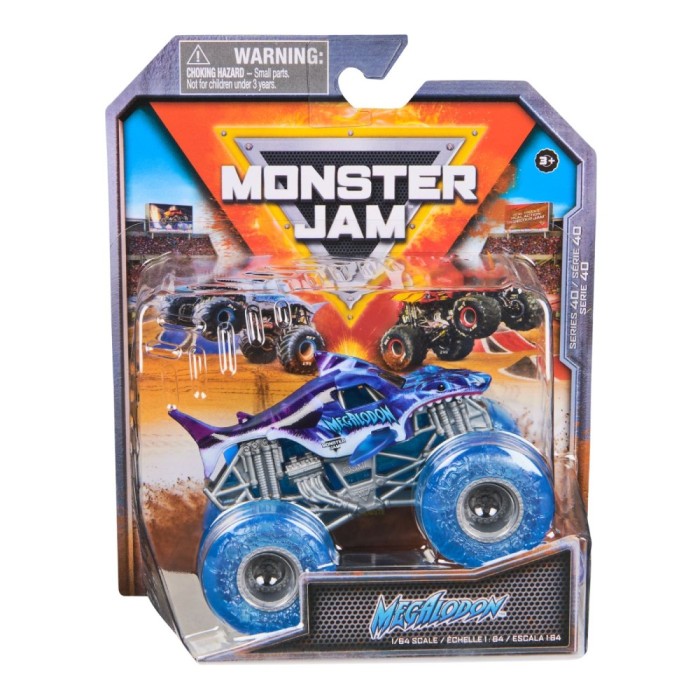 MONSTER JAM MASINUTA METALICA MEGALODON MOV SCARA 1 LA 64 SuperHeroes ToysZone