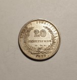 Uruguay 20 Centesimos 1877 AUNC Piesa de Colectie, America Centrala si de Sud