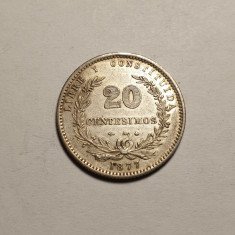 Uruguay 20 Centesimos 1877 AUNC Piesa de Colectie