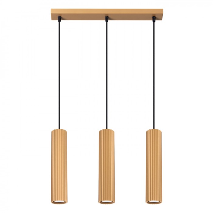 Lampă Suspendată Karbon Din Aluminiu Aurit Cu 3 Becuri Tub Minimalistă De Interior.