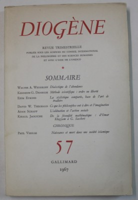 DIOGENE , REVUE TRIMESTRIELLE , No. 57 , 1967 foto