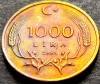 Moneda 1000 LIRE - TURCIA, anul 1995 *cod 538 - MINUSCULA, Europa, Aluminiu