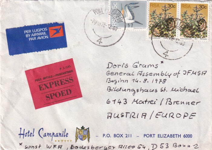 FILATELIE TEMATICA - PLIC AFRICA DE SUD TEMATICA PASARI FLORA FLORI AIRMAIL