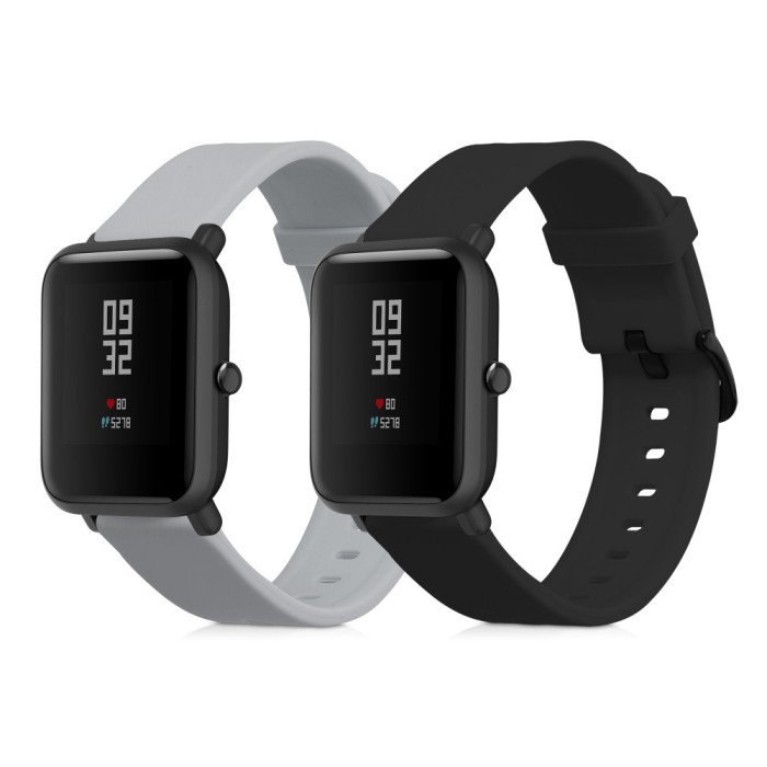 Set 2 curele pentru Huami Amazfit Bip S/Amazfit Bip S Lite, Kwmobile, Negru/Gri, Silicon, 53859.08