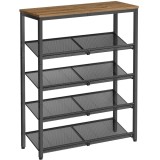 VASAGLE Raft de pantofi, 5 nivele reglabile din plasa, pentru 12-16 perechi, 75x30x93 cm, maro rustic Household NewTrend
