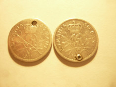 2 Monede 50 Bani 1911 Carol I argint , gaurite ,pt. medalion foto