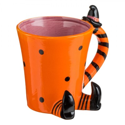 Cană Ceramică Halloween, Model Vrajitoare, Portocalie, Capacitate 450ml, 3D foto