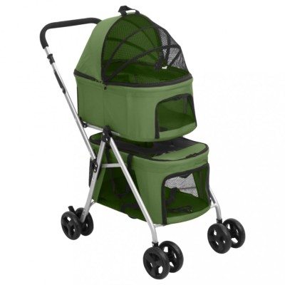 vidaXL Cărucior pliabil c&amp;acirc;ini 2 niveluri verde 83x48x97 cm textil 172207 foto