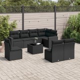 VidaXL Set mobilier de grădină cu perne, 9 piese, negru, poliratan