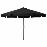 Umbrelă de soare de exterior, st&acirc;lp din lemn, negru, 330 cm