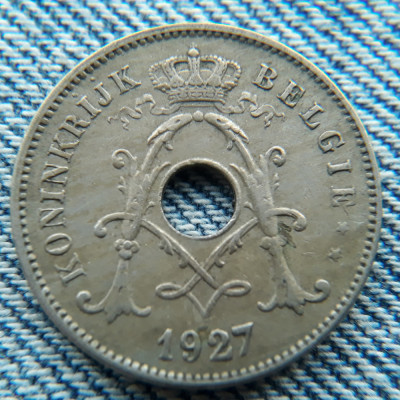 2m - 10 Centimes 1927 Belgia / varianta olandeza / moneda cu gaura foto