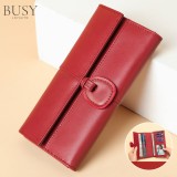 Cumpara ieftin Portofel dama, BUSY LDY&amp;GTM&reg; Eva, piele naturala, compartiment smartphone, multiple sloturi, fermoar monede, rosu ferrari