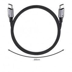 Cablu USB Type-C PD, 100W, 20V / 5A, 480 Mbps, Aluminiu/Nailon/PVC, 200 cm, Negru foto