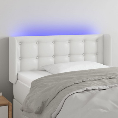 vidaXL Tăblie de pat cu LED, alb, 103x16x78/88 cm, piele ecologică foto