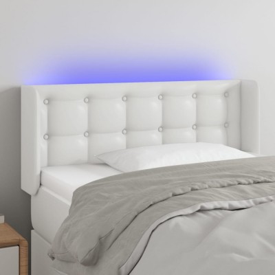 vidaXL Tăblie de pat cu LED, alb, 83x16x78/88 cm, piele ecologică 3123309 foto