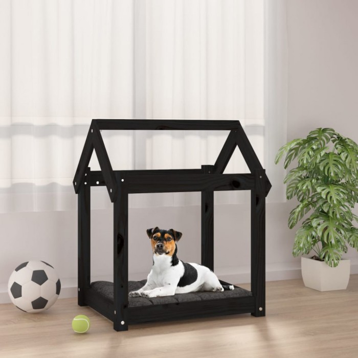 Gossi pat pentru caini, negru, 61x50x70 cm, lemn masiv de pin