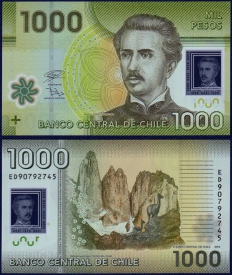 CHILE █ bancnota █ 1000 Pesos █ 2019 █ P-161j █ POLYMER █ UNC █ necirculata foto