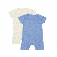 Set 2 salopete scurte Printed, BabyCosy, 50% modal+50% bumbac, Ecru/Lavanda (Marime: 0-3 Luni)