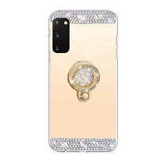 Husa silicon oglinda , inel si pietricele Samsung Galaxy S20 Plus , Auriu