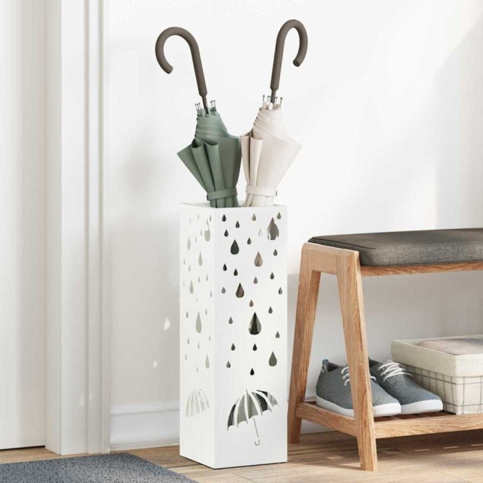 vidaXL Suport pentru umbrele Alb 15.5 x 15.5 x 49 cm Oțel