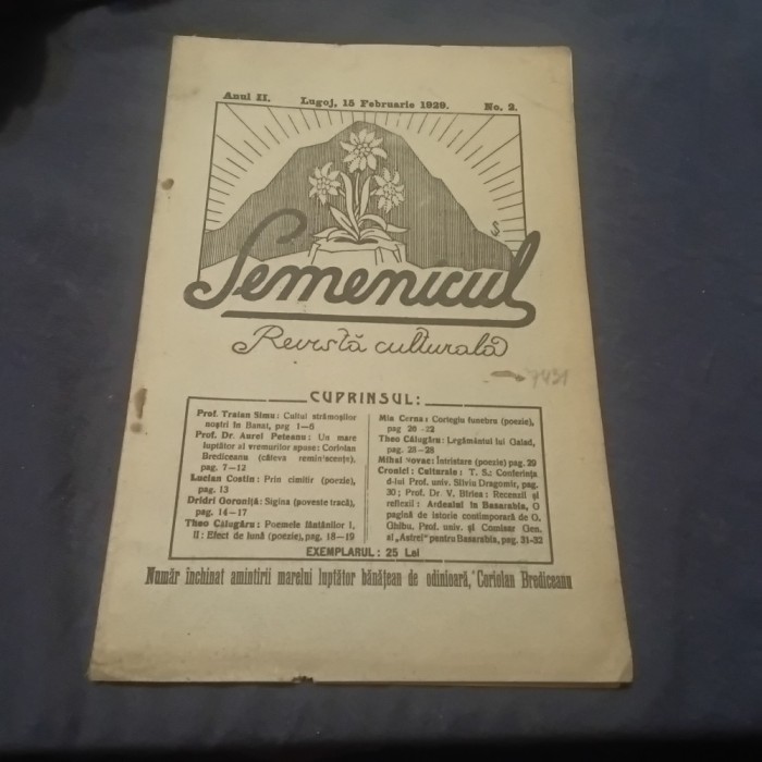 Revista Semenicul anul II nr 2 din data de 15 februarie 1929 Lugoj / 32 pagini