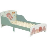 ZONEKIZ Pat pentru Copii 3-6 Ani cu Margini &Icirc;nălțate și Design cu Animale, 77x143x60 cm, Verde | Aosom Romania