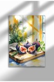 Imprimeu pe p&acirc;nză cu natură statică de bucătărie ne&icirc;nrămată, smochine pe tocător de lemn, A3, poster mediteranean | A4 (21 x 29.7 cm)