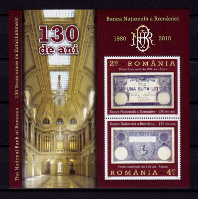 ✅RO 2010 ,LP 1877a , &amp;quot;B.N.R. - 130 de ani&amp;quot; , serie in bloc/colita 477 ,MNH foto