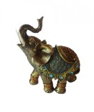 Cumpara ieftin Statueta Elefant Auriu, Trompa Sus, 14cm, Rasina - Decorativa, Casa, Birou - Cadou Deosebit