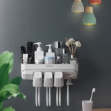 Organizator de Baie cu Lipire pe Perete, 4 pahare, 8 suporturi pentru periute de dinti, suport pentru telefon, spatiu de depozitare in interiorul orga, Oem