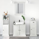Cumpara ieftin Set de mobilier pentru baie cu sertar cu raft Pe perete cu depozitare cu ușă cu oglindă 3 pcs alb antichizat