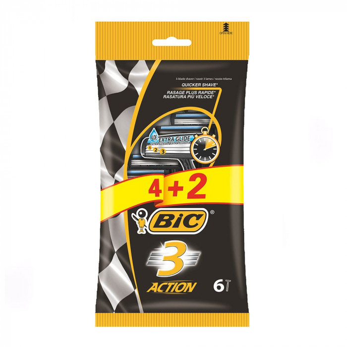 Set 6 Aparate De Ras Bic Action Cu 3 Lame, Lame De Barbierit, Lame Pentru Ras, Bic Pentru Barbierit, Bic Pentru Ras, Aparat Pentru Ras, Aparat Pentru