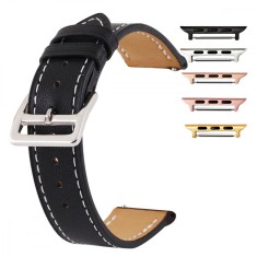 Curea piele, compatibila Apple Watch 9|8|7|6|5|4|3|2|1 Series, 41mm|40mm|38mm, Black Night