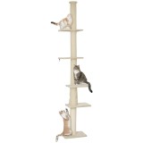 PawHut Pom de zg&acirc;riere, &icirc;nălțime ajustabilă 225-275 cm, bază stabilă, protecție &icirc;mpotriva răsturnării, husă de pluș, Crem | Aosom Romania