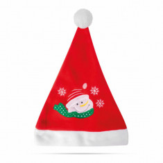 Pălărie de Moș Crăciun - cu model om de zăpadă - 27 x 39 cm