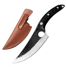Cutit japonez lucrat manual, otel inoxidabil, 27.5 cm, negru, teaca piele inclusa foto