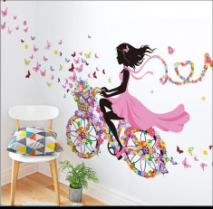 Sticker decorativ Biciclete inflorata cu fluturi colorati, 5STK foto