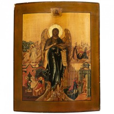 Icoană pe lemn &bdquo;Ioan Botezătorul (&Icirc;ngerul deșertului) și scene din viața sa&rdquo;, școală rusească, sf&acirc;rșitul sec. XVIII