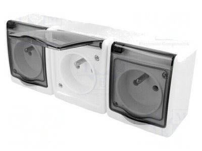 Conector de alimentare AC 2P+PE 250V 16A Alb Murale foto
